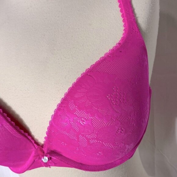 Victorias Secret Hot Pink Lace Body By Victoria Push Up Bra 36D - Picture 12 of 12
